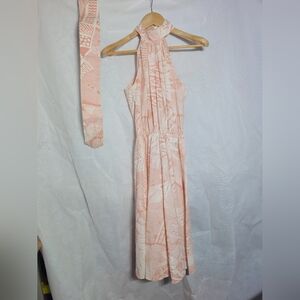 Vintage Beau Monde USA Sz 7 Peach Halter Neck Dress With Belt